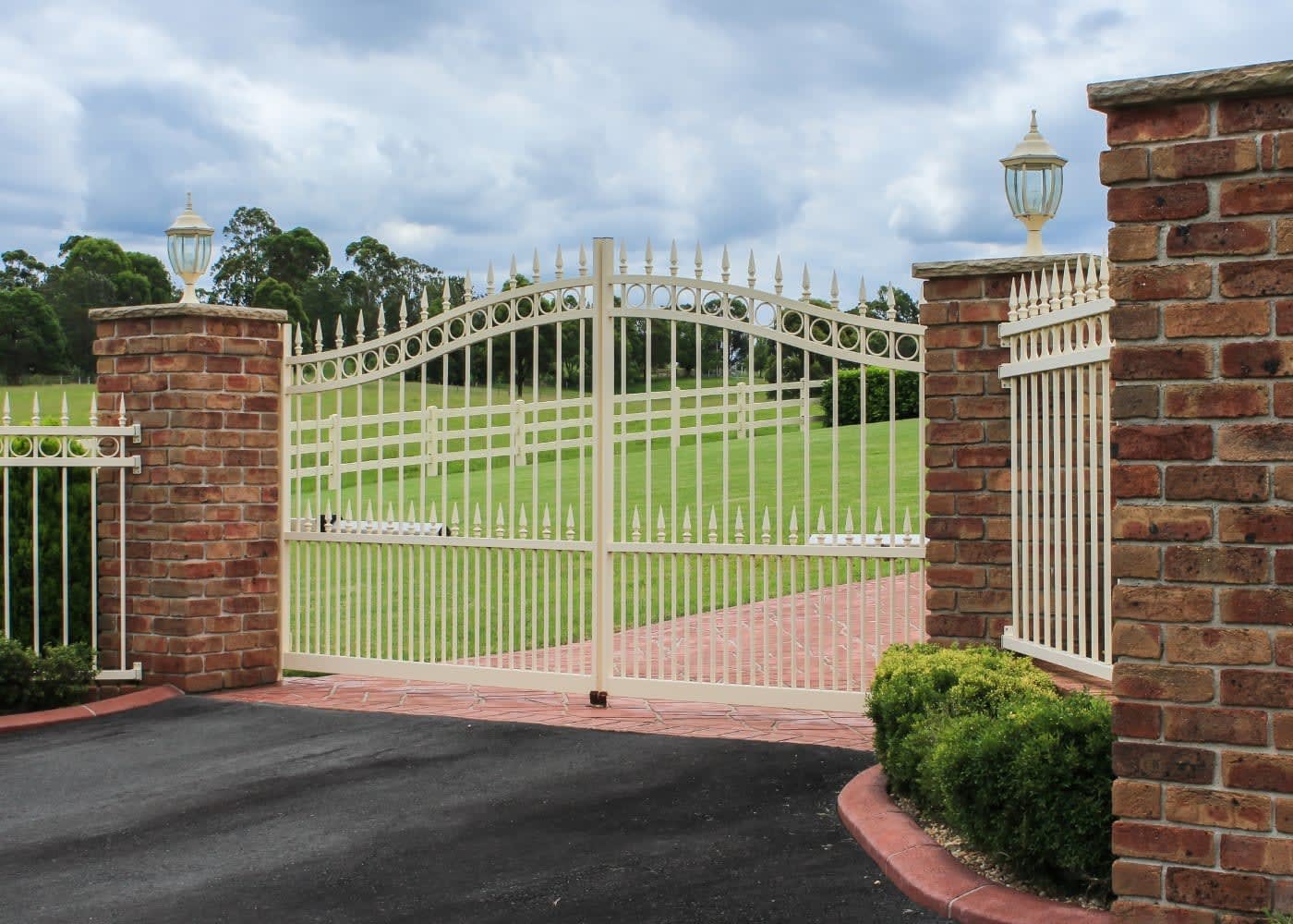 Single-panel swing gate set into a fence line
