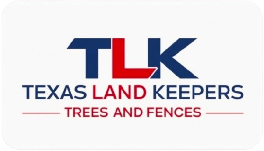 *   Image: A logo.
*   Text in logo: "TLK", "TEXAS LAND KEEPERS", "TREES AND FENCES".
*   Colors: Blue and red.
*